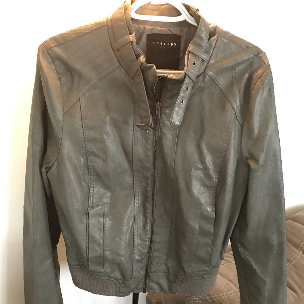 Grey, gray leather motorcycle jacket XL